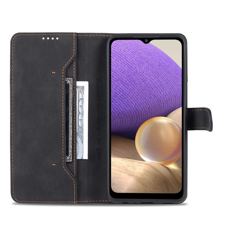 AZNS Anti-Scratch Shockproof Wallet Design Phone Case with Stand for Samsung Galaxy A32 5G / M32 5G - Black - 4