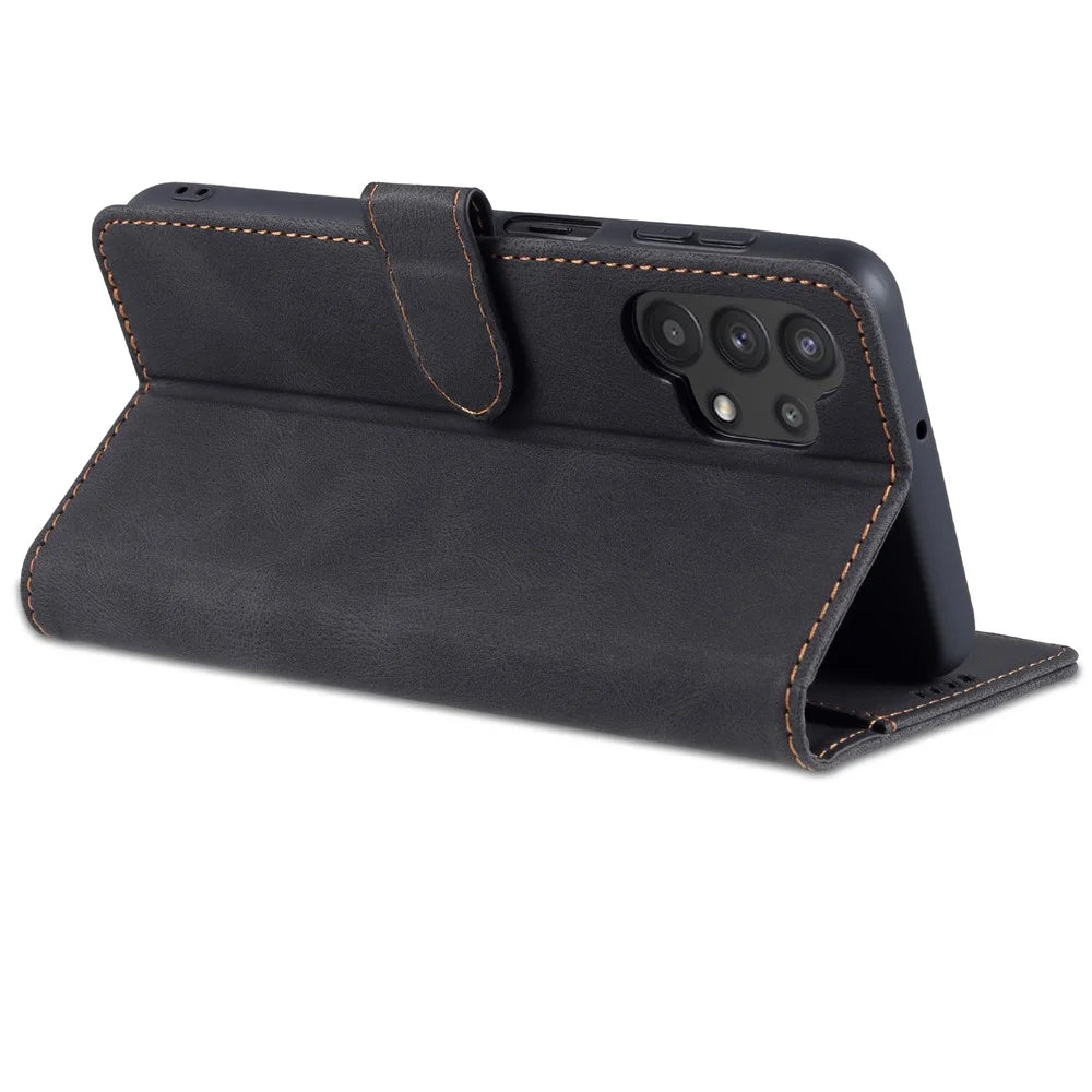 AZNS Anti-Scratch Shockproof Wallet Design Phone Case with Stand for Samsung Galaxy A32 5G / M32 5G - Black - 6