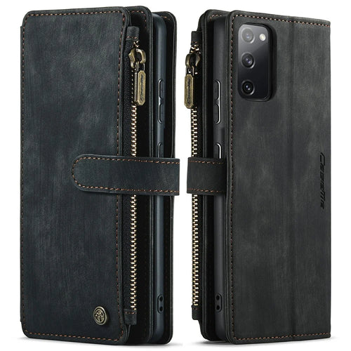 For Samsung Galaxy S20 FE 2022 / S20 FE 4G / S20 FE 5G / S20 Lite Phone Cases with Strap CASEME C30 Zipper Multiple Card Holder PU Leather Cover - Black - 1