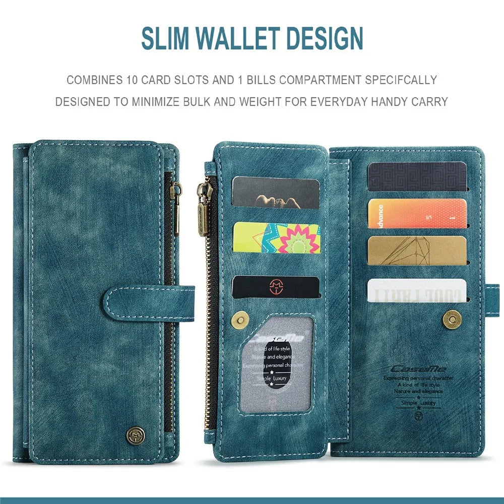 For Samsung Galaxy S21 Ultra 5G Phone Cases with Strap CASEME C30 Zipper Multiple Card Holder PU Leather Cover - Blue - 4