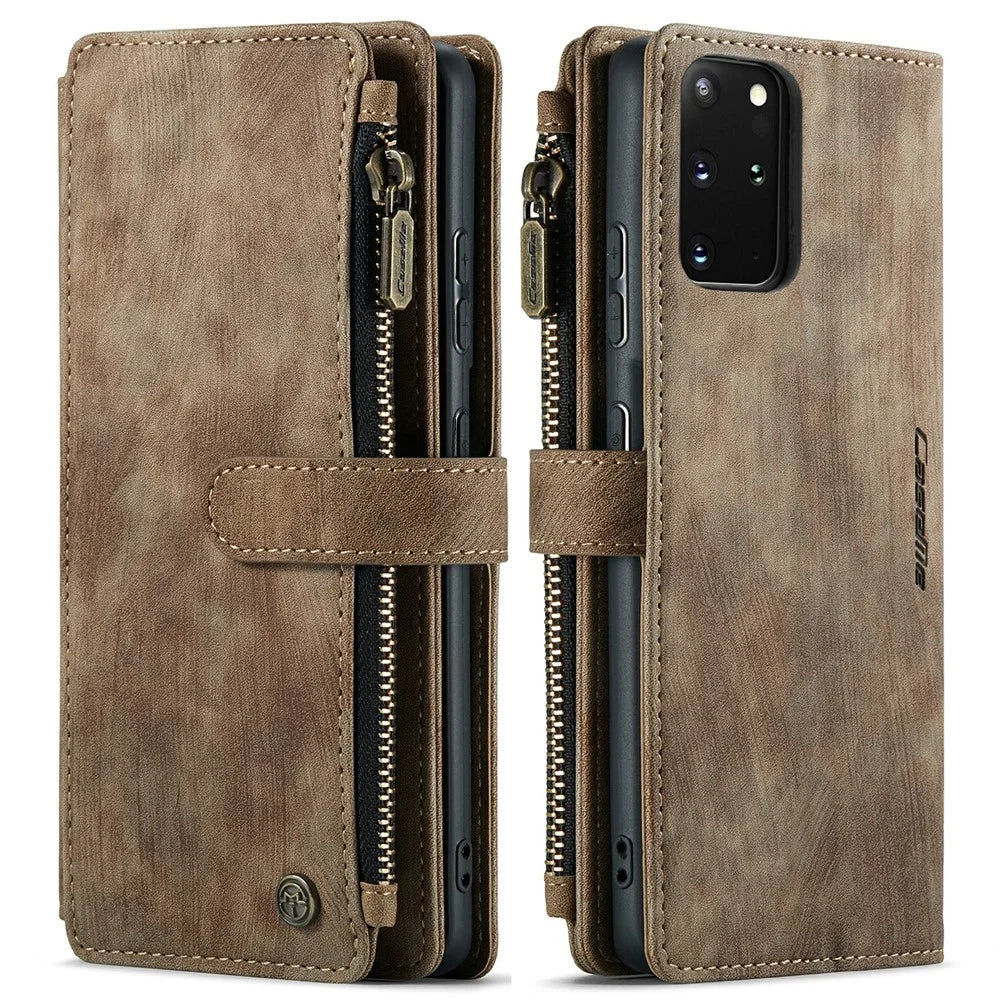 For Samsung Galaxy S20 Plus Phone Cases with Strap CASEME C30 Zipper Multiple Card Holder PU Leather Cover - Brown - 1