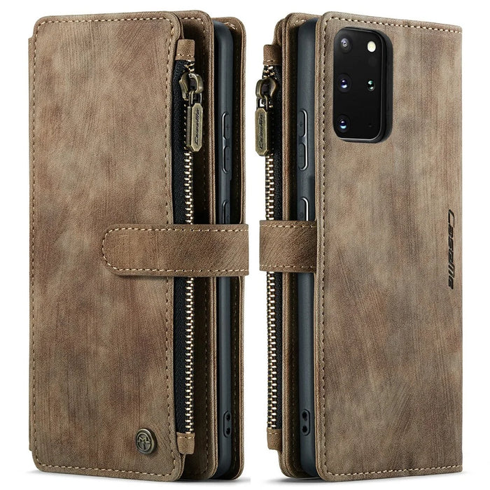 For Samsung Galaxy S20 Plus Phone Cases with Strap CASEME C30 Zipper Multiple Card Holder PU Leather Cover - Brown - 1