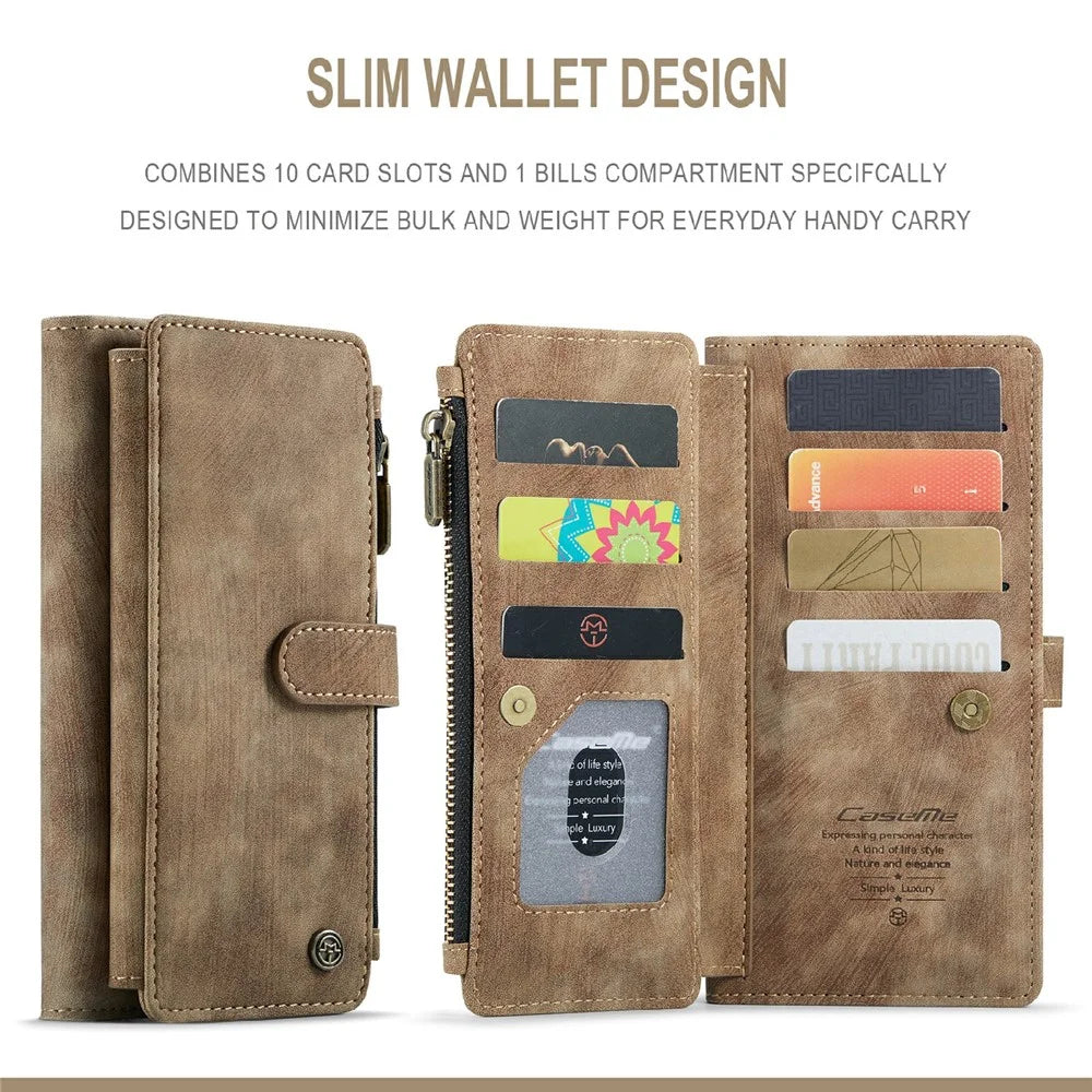 For Samsung Galaxy S20 Plus Phone Cases with Strap CASEME C30 Zipper Multiple Card Holder PU Leather Cover - Brown - 4
