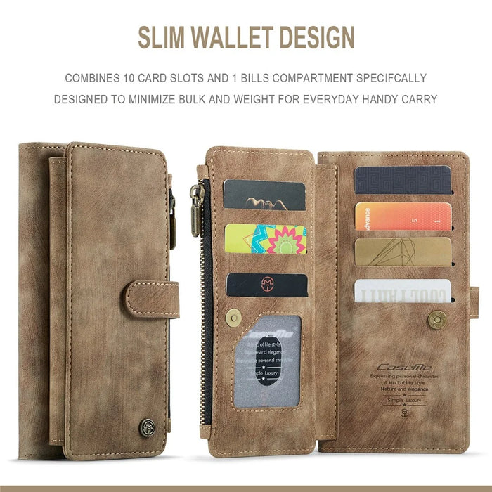 For Samsung Galaxy S20 Plus Phone Cases with Strap CASEME C30 Zipper Multiple Card Holder PU Leather Cover - Brown - 4