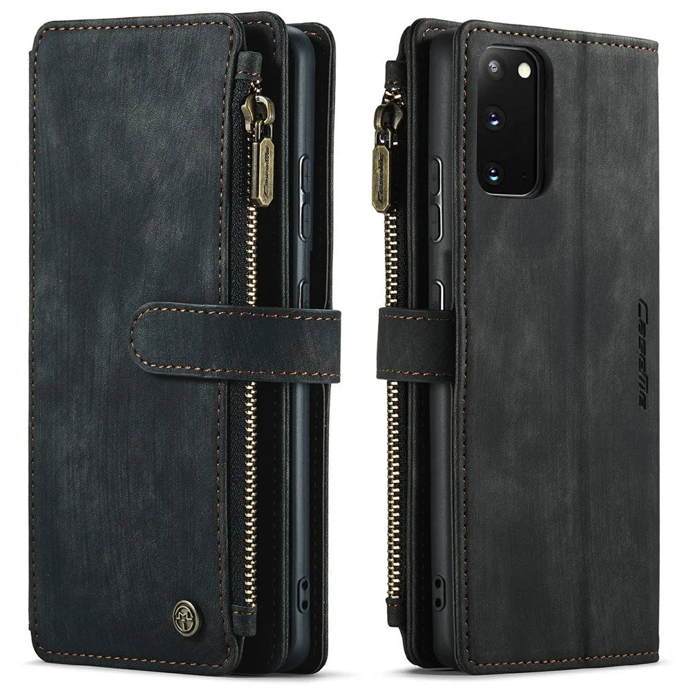 For Samsung Galaxy S21 Ultra 5G Phone Cases with Strap CASEME C30 Zipper Multiple Card Holder PU Leather Cover - Black - 1