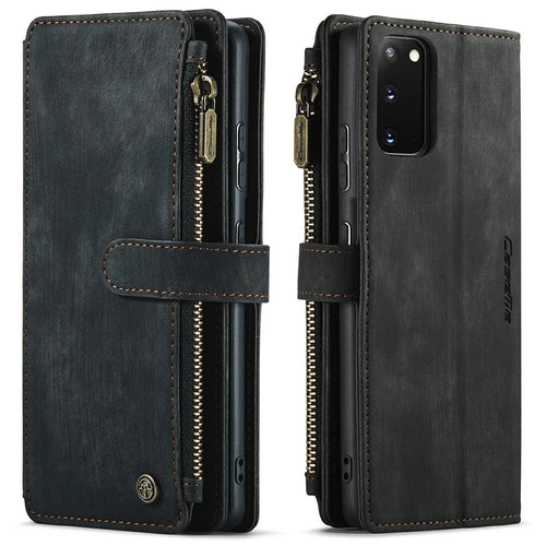 For Samsung Galaxy S21 Ultra 5G Phone Cases with Strap CASEME C30 Zipper Multiple Card Holder PU Leather Cover - Black - 1