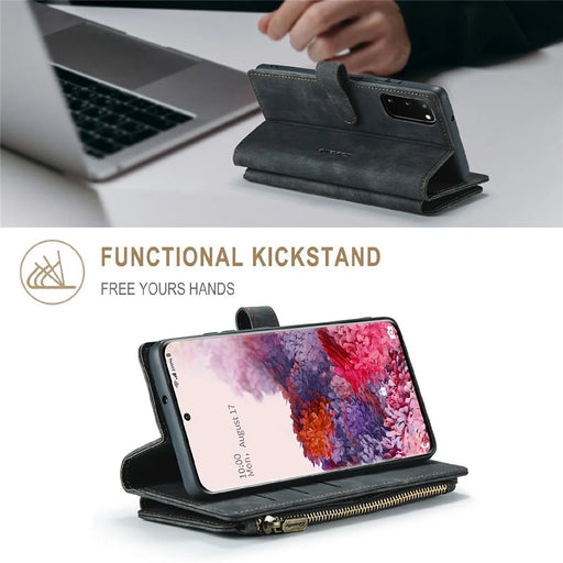 For Samsung Galaxy S21 Ultra 5G Phone Cases with Strap CASEME C30 Zipper Multiple Card Holder PU Leather Cover - Black - 2