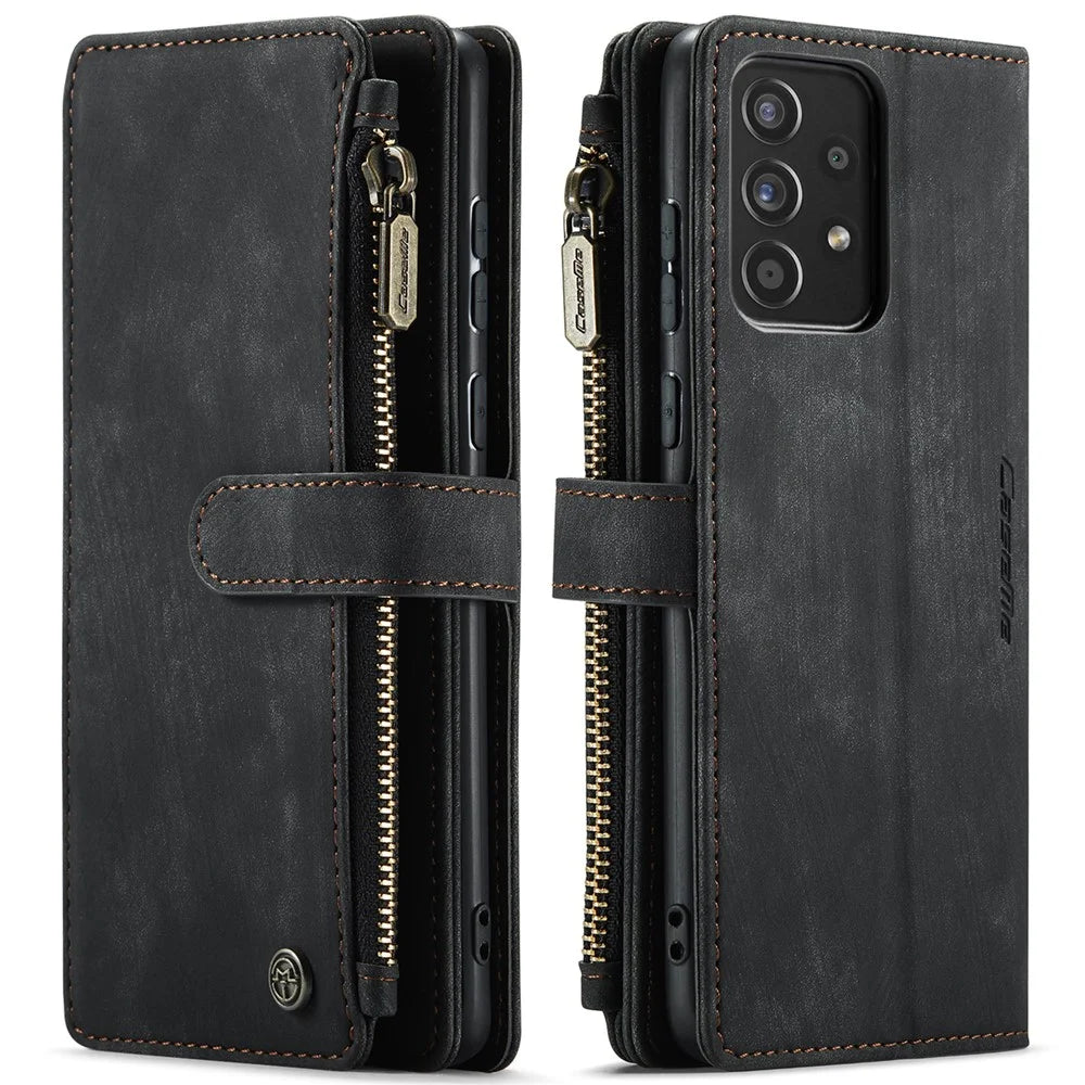 For Samsung Galaxy A52s 5G / A52 4G / 5G Phone Cases with Strap CASEME C30 Zipper Multiple Card Holder PU Leather Cover - Black - 1