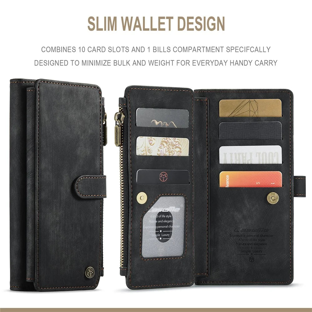 For Samsung Galaxy A52s 5G / A52 4G / 5G Phone Cases with Strap CASEME C30 Zipper Multiple Card Holder PU Leather Cover - Black - 4