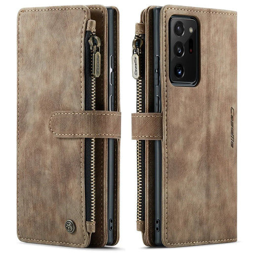For Samsung Galaxy Note20 Ultra / Note20 Ultra 5G Phone Cases with Strap CASEME C30 Zipper Multiple Card Holder PU Leather Cover - Brown - 1