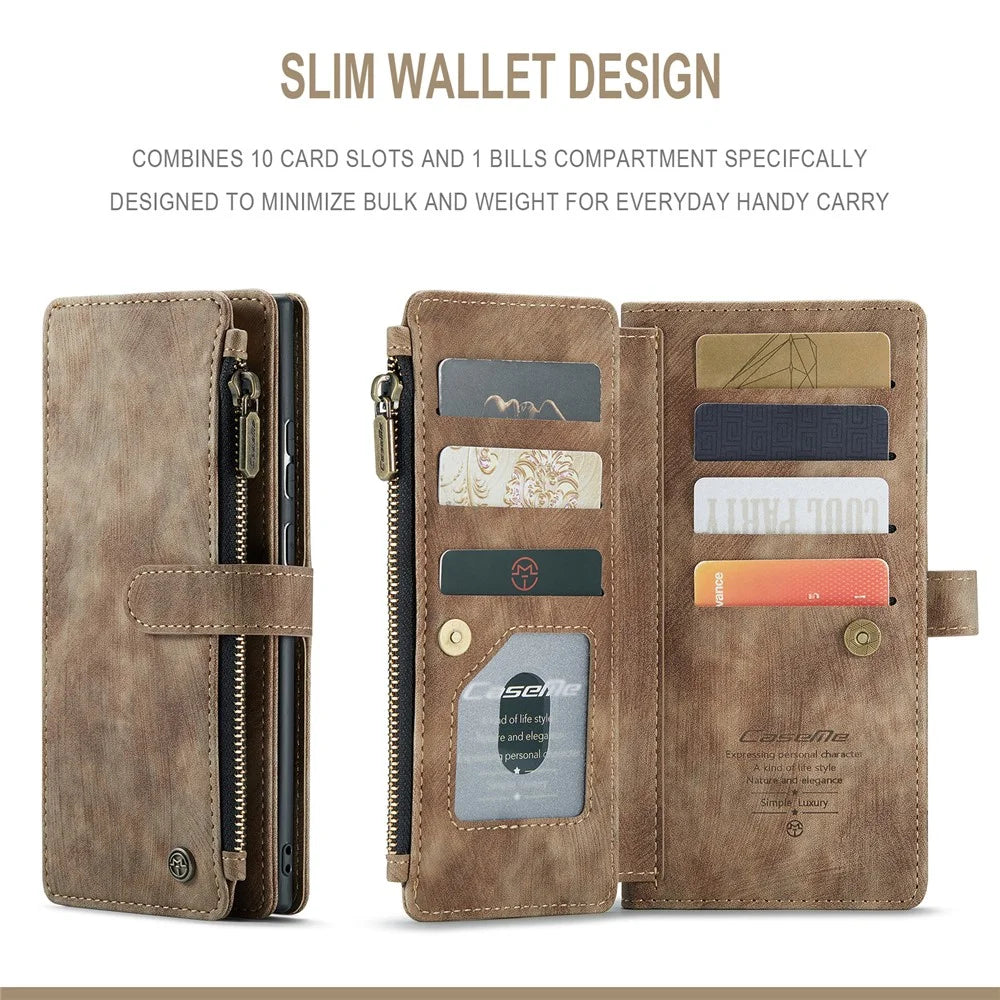 For Samsung Galaxy Note20 Ultra / Note20 Ultra 5G Phone Cases with Strap CASEME C30 Zipper Multiple Card Holder PU Leather Cover - Brown - 4
