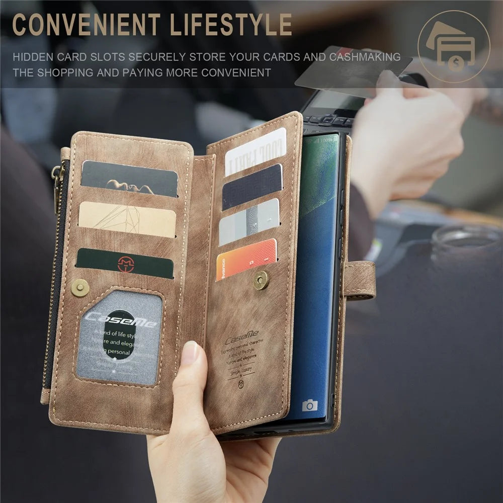 For Samsung Galaxy Note20 Ultra / Note20 Ultra 5G Phone Cases with Strap CASEME C30 Zipper Multiple Card Holder PU Leather Cover - Brown - 6