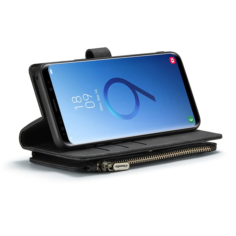 For Samsung Galaxy S9+ Phone Cases with Strap CASEME C30 Zipper Multiple Card Holder PU Leather Cover - Black - 4