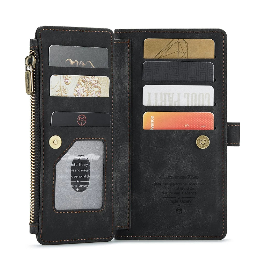 For Samsung Galaxy S9+ Phone Cases with Strap CASEME C30 Zipper Multiple Card Holder PU Leather Cover - Black - 5
