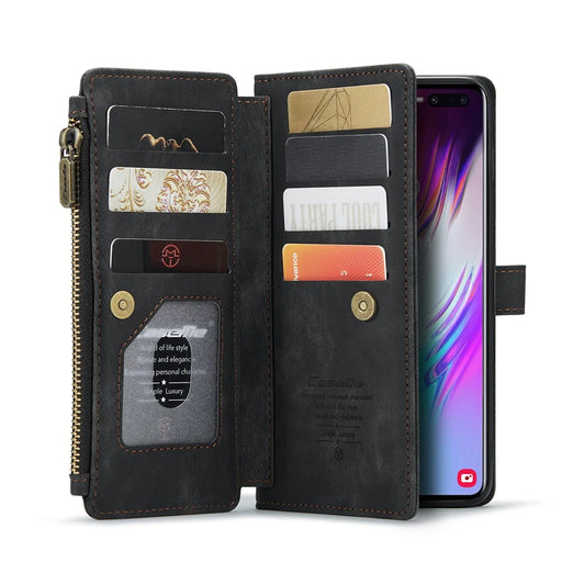 For Samsung Galaxy S10 Plus Phone Cases with Strap CASEME C30 Zipper Multiple Card Holder PU Leather Cover - Black - 1