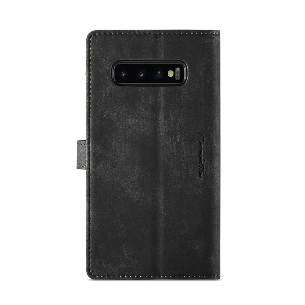 For Samsung Galaxy S10 Plus Phone Cases with Strap CASEME C30 Zipper Multiple Card Holder PU Leather Cover - Black - 3