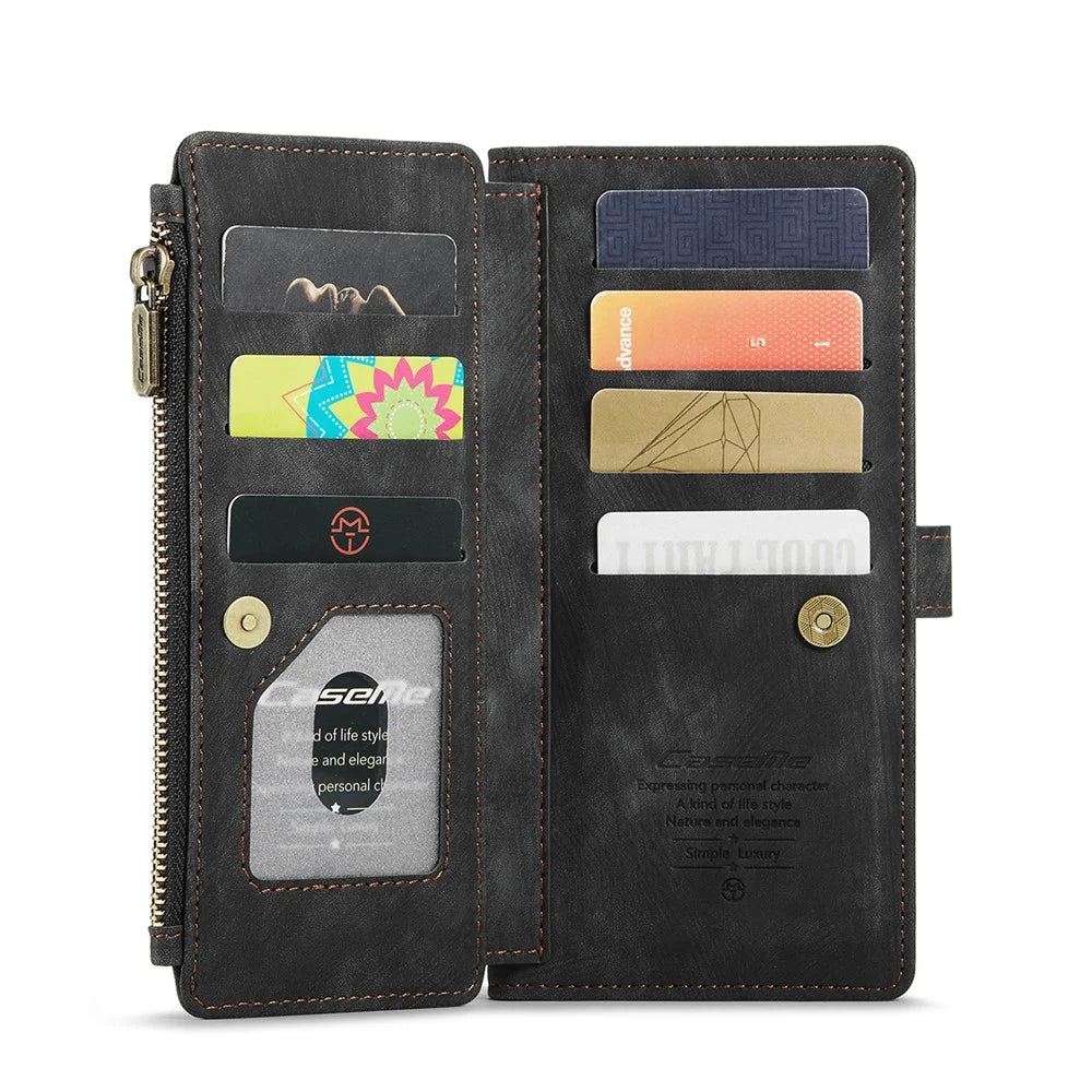 For Samsung Galaxy S10 Plus Phone Cases with Strap CASEME C30 Zipper Multiple Card Holder PU Leather Cover - Black - 7