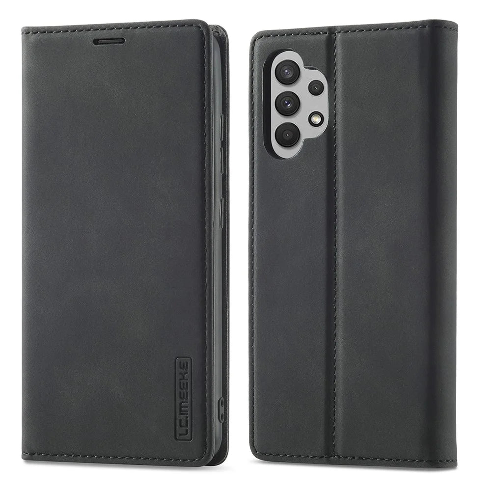LC.IMEEKE Leather Well-Protected Anti-Fall Wallet Design Strong Magnetic Phone Shell Case with Stand for Samsung Galaxy A32 5G / M32 5G - Black - 1
