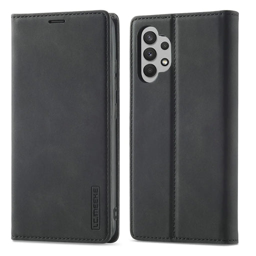 LC.IMEEKE Leather Well-Protected Anti-Fall Wallet Design Strong Magnetic Phone Shell Case with Stand for Samsung Galaxy A32 5G / M32 5G - Black - 1