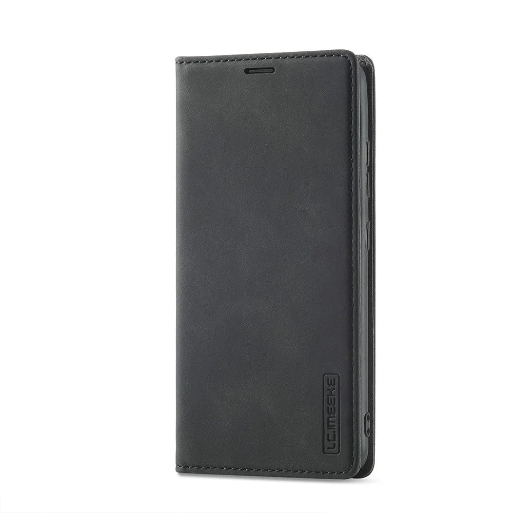 LC.IMEEKE Leather Well-Protected Anti-Fall Wallet Design Strong Magnetic Phone Shell Case with Stand for Samsung Galaxy A32 5G / M32 5G - Black - 3