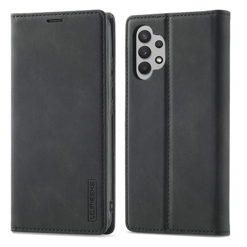 LC.IMEEKE Leather Anti-Drop Durable Wallet Stand Strong Magnetic Phone Protective Shell Case for Samsung Galaxy A32 4G (EU Version) - Black - 1