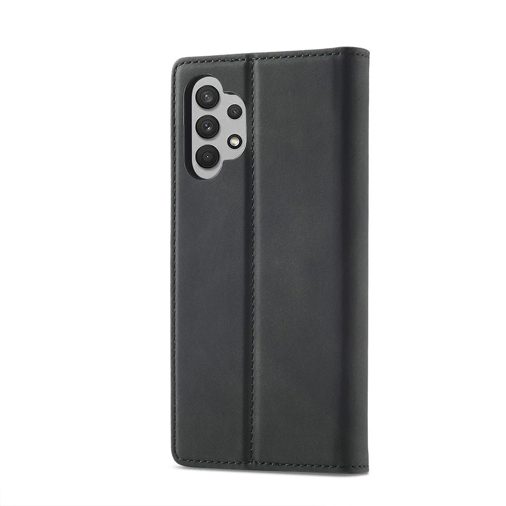 LC.IMEEKE Leather Anti-Drop Durable Wallet Stand Strong Magnetic Phone Protective Shell Case for Samsung Galaxy A32 4G (EU Version) - Black - 2