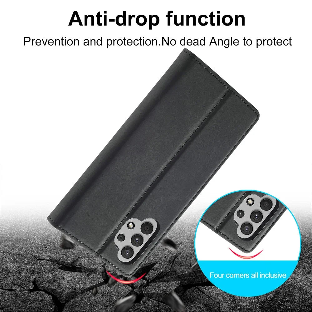 LC.IMEEKE Leather Anti-Drop Durable Wallet Stand Strong Magnetic Phone Protective Shell Case for Samsung Galaxy A32 4G (EU Version) - Black - 7