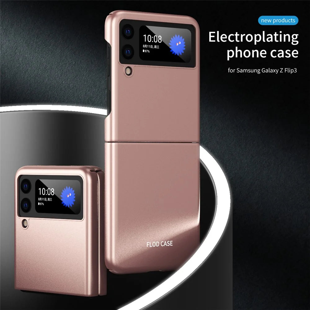 Ultra-thin Electroplating Hard PC Phone Case Cover for Samsung Galaxy Z Flip3 5G - Pink - 2