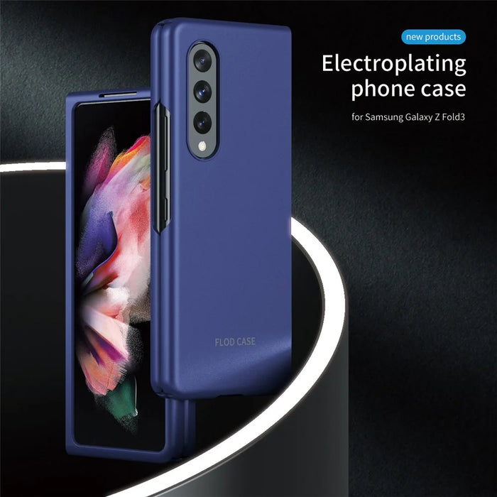 Anti-fall Ultra-thin Electroplating PC Phone Case Shell for Samsung Galaxy Z Fold3 5G - Blue - 2