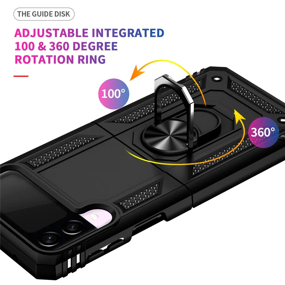 Military Grade Shockproof Phone Cover Shell with Finger Ring Kickstand for Samsung Galaxy Z Flip3 5G - Black - 7