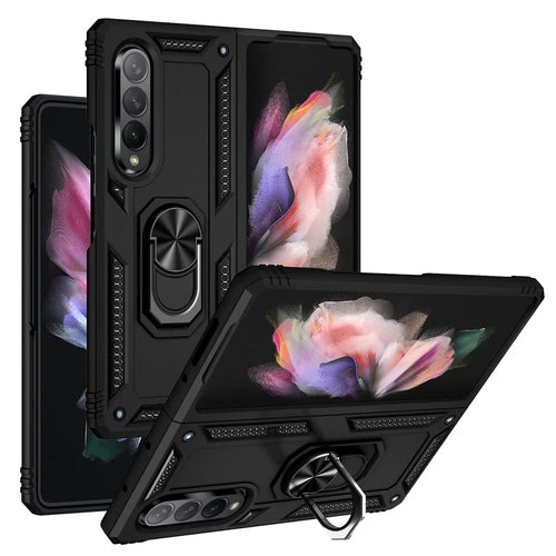 Ring Holder Kickstand Design Anti-fall PC + TPU + Metal Hybrid Phone Cover Shell for Samsung Galaxy Z Fold3 5G - Black - 1