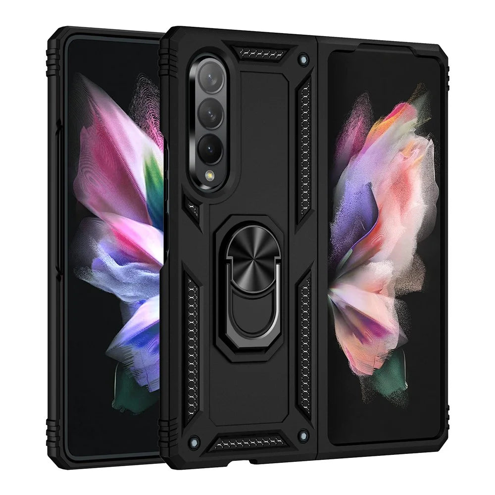 Ring Holder Kickstand Design Anti-fall PC + TPU + Metal Hybrid Phone Cover Shell for Samsung Galaxy Z Fold3 5G - Black - 2