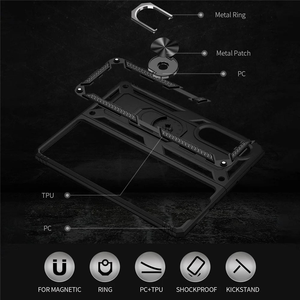 Ring Holder Kickstand Design Anti-fall PC + TPU + Metal Hybrid Phone Cover Shell for Samsung Galaxy Z Fold3 5G - Black - 4