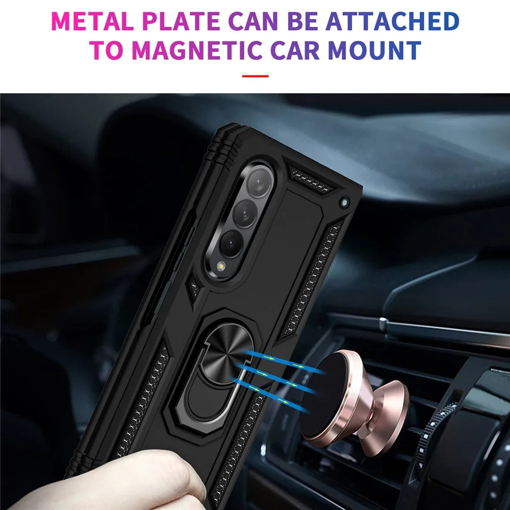 Ring Holder Kickstand Design Anti-fall PC + TPU + Metal Hybrid Phone Cover Shell for Samsung Galaxy Z Fold3 5G - Black - 5