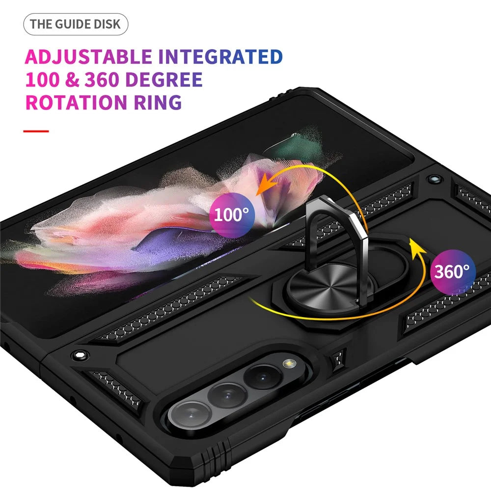 Ring Holder Kickstand Design Anti-fall PC + TPU + Metal Hybrid Phone Cover Shell for Samsung Galaxy Z Fold3 5G - Black - 7