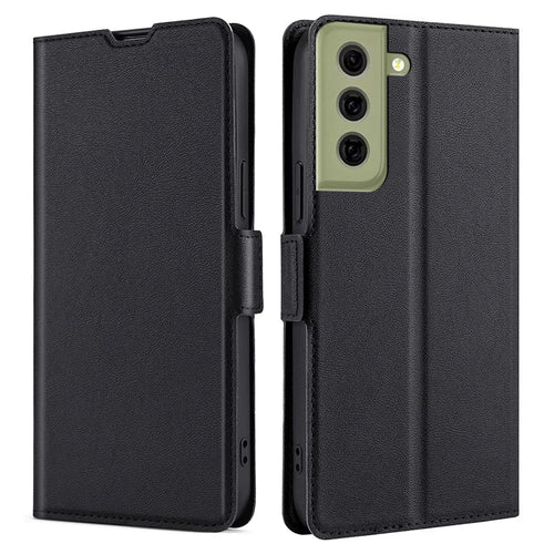 Side Magnetic Closure Ultra-thin Leather Phone Case with Stand and Card Slot for Samsung Galaxy S21 FE 5G - Black - 1