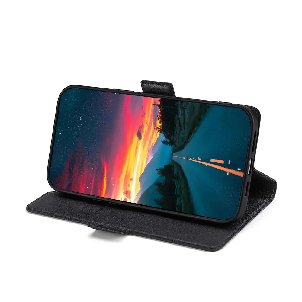 Side Magnetic Closure Ultra-thin Leather Phone Case with Stand and Card Slot for Samsung Galaxy S21 FE 5G - Black - 4