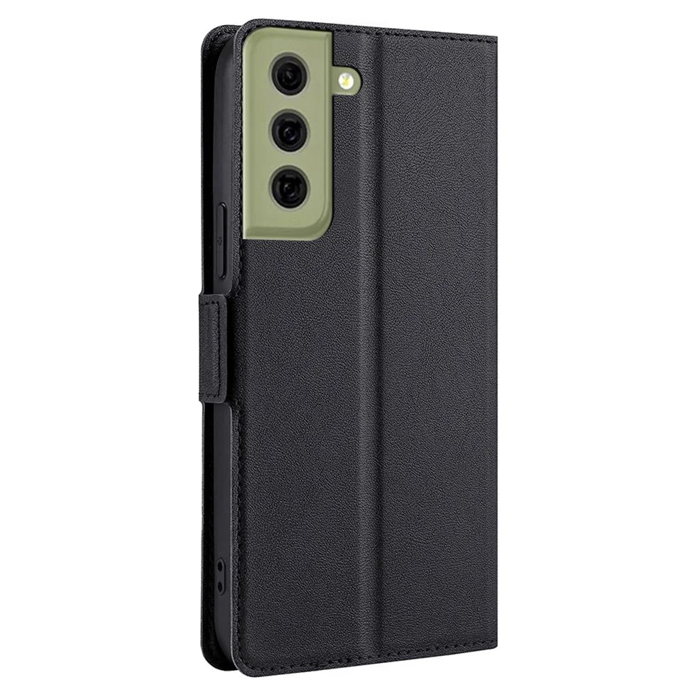 Side Magnetic Closure Ultra-thin Leather Phone Case with Stand and Card Slot for Samsung Galaxy S21 FE 5G - Black - 6