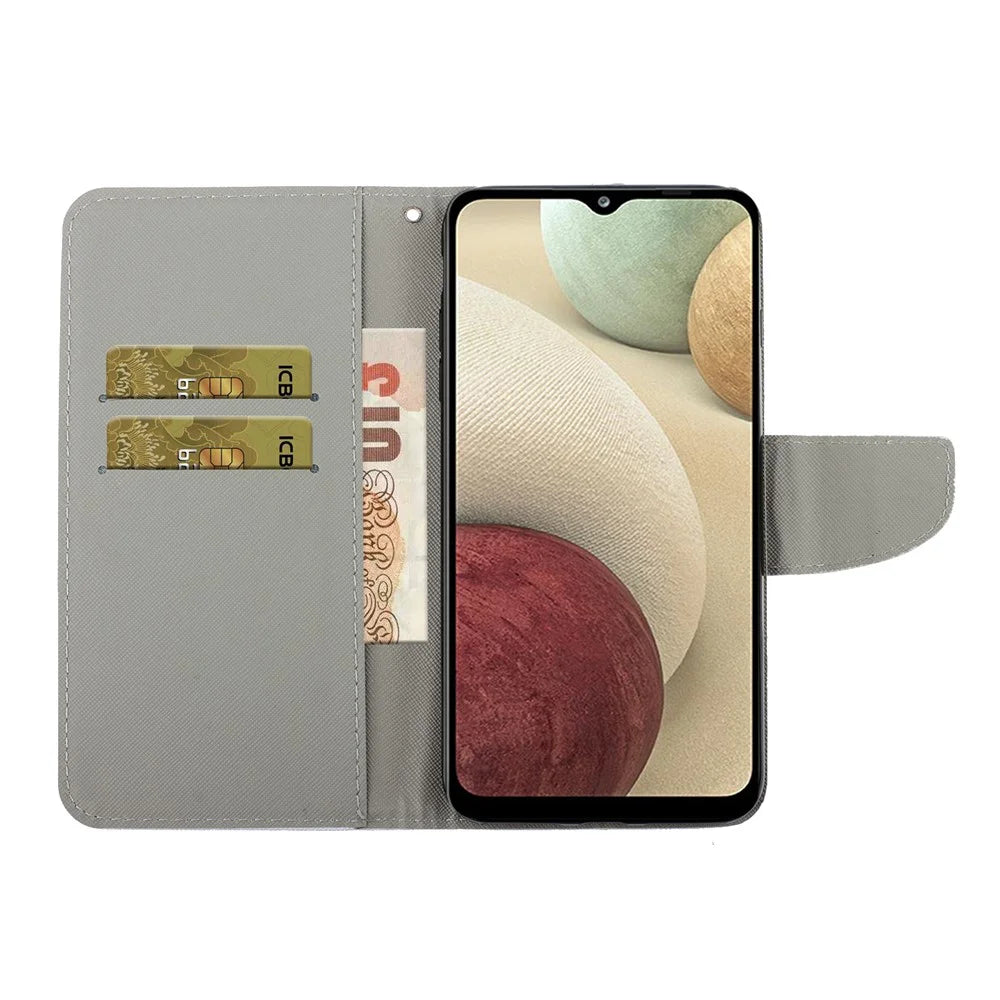 Cross Texture Pattern Printing PU Leather Protective Phone Cover Case with Stand Wallet for Samsung Galaxy A12 - Three Cats - 7