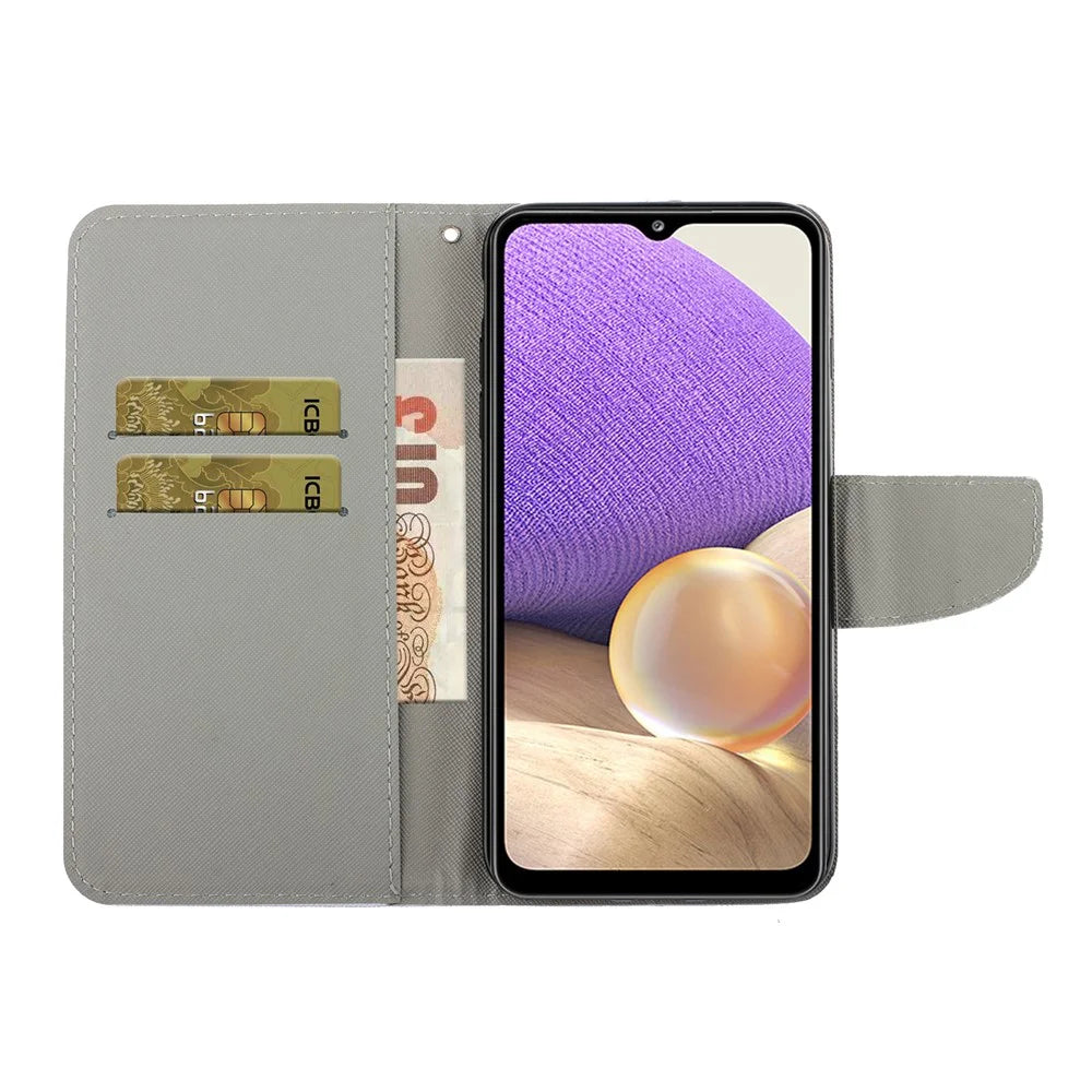 Pattern Printing All-round Protection Wallet Stand Leather Phone Case Shell with Strap for Samsung Galaxy A32 5G / M32 5G - Three Cats - 7
