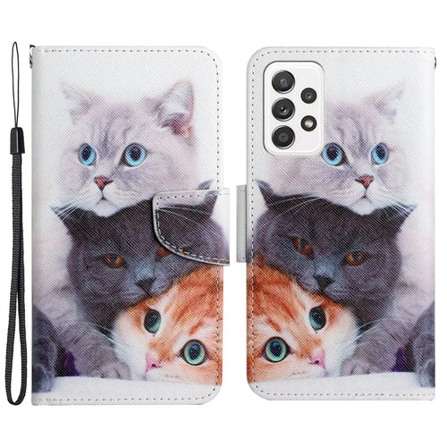 Pattern Printing Shockproof Wallet Stand Leather Phone Case Shell with Strap for Samsung Galaxy A52 4G/5G/A52s 5G - Three Cats - 1