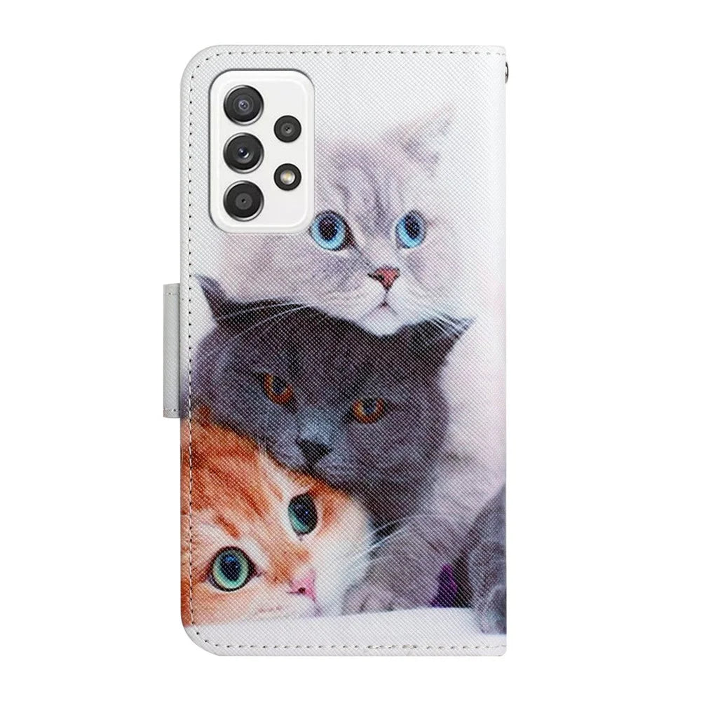 Pattern Printing Shockproof Wallet Stand Leather Phone Case Shell with Strap for Samsung Galaxy A52 4G/5G/A52s 5G - Three Cats - 3