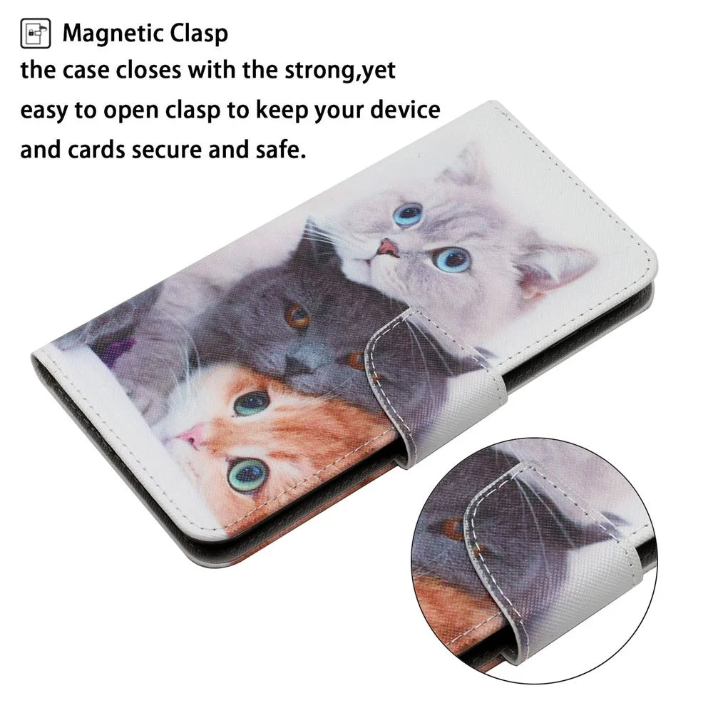 Pattern Printing Shockproof Wallet Stand Leather Phone Case Shell with Strap for Samsung Galaxy A52 4G/5G/A52s 5G - Three Cats - 6
