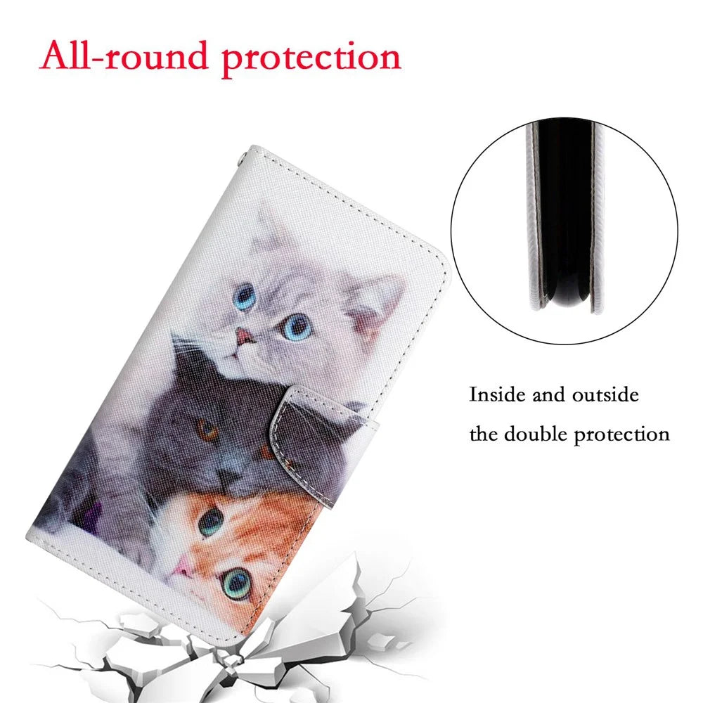 Pattern Printing Shockproof Wallet Stand Leather Phone Case Shell with Strap for Samsung Galaxy A52 4G/5G/A52s 5G - Three Cats - 7