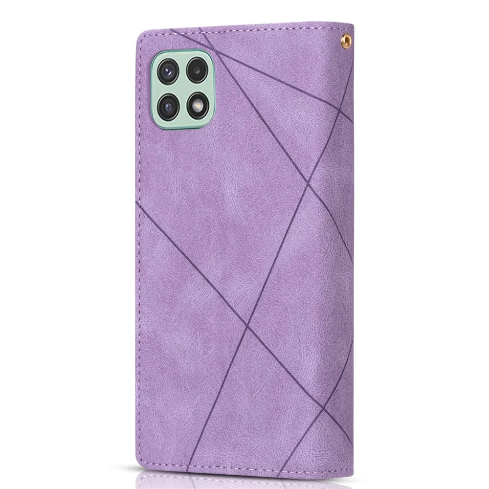 Scratch Resistant Splicing Design Leather Phone Case Wallet Stand Protective Cover for Samsung Galaxy A22 5G (EU Version) - Purple - 3