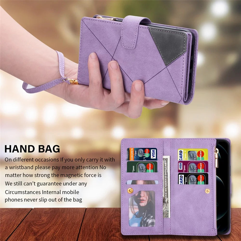 Scratch Resistant Splicing Design Leather Phone Case Wallet Stand Protective Cover for Samsung Galaxy A22 5G (EU Version) - Purple - 4