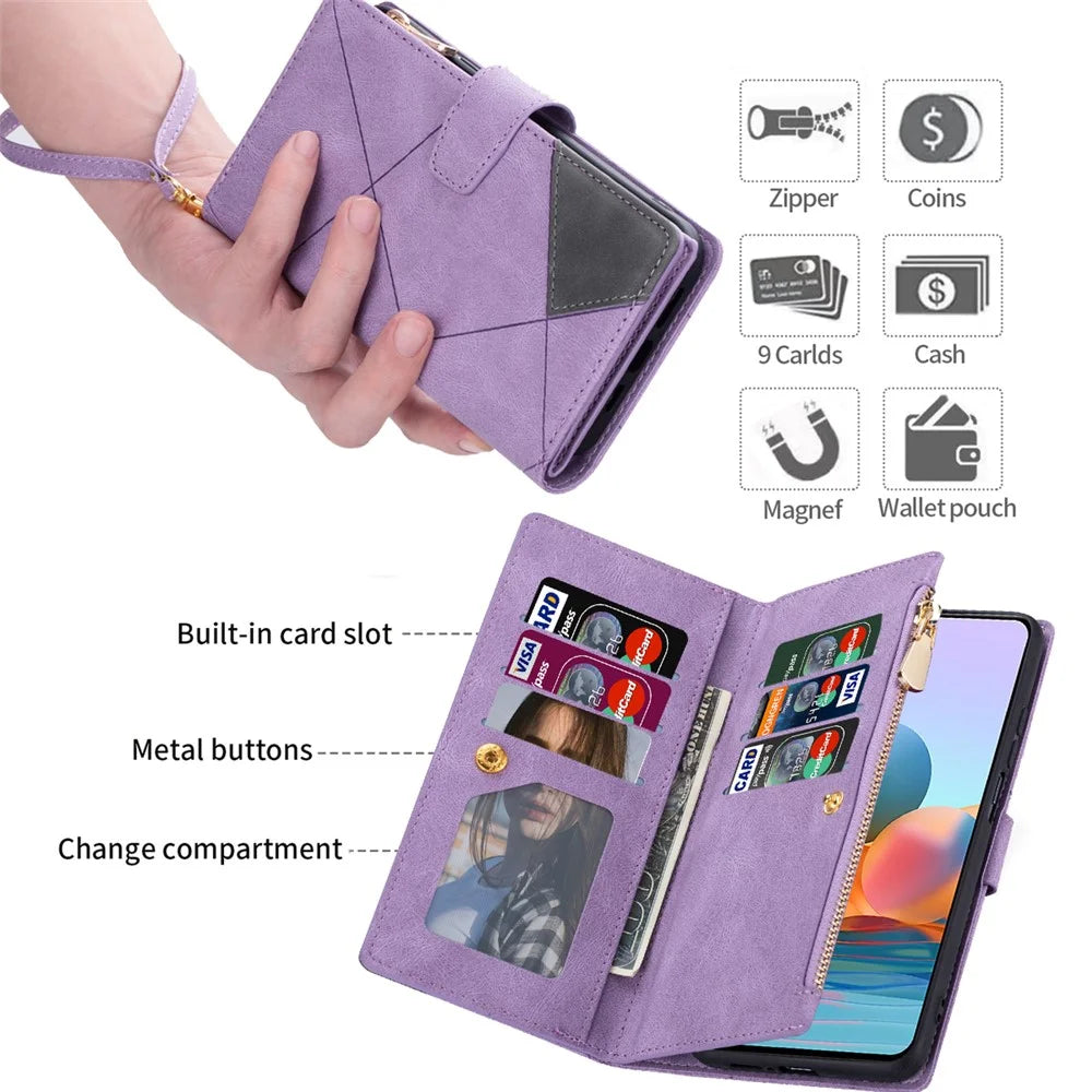 Scratch Resistant Splicing Design Leather Phone Case Wallet Stand Protective Cover for Samsung Galaxy A22 5G (EU Version) - Purple - 7
