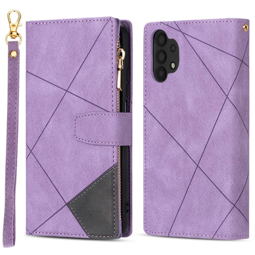 Stylish Splicing Design Leather Phone Case Wallet Stand Protective Cover for Samsung Galaxy A32 5G / M32 5G - Purple - 1
