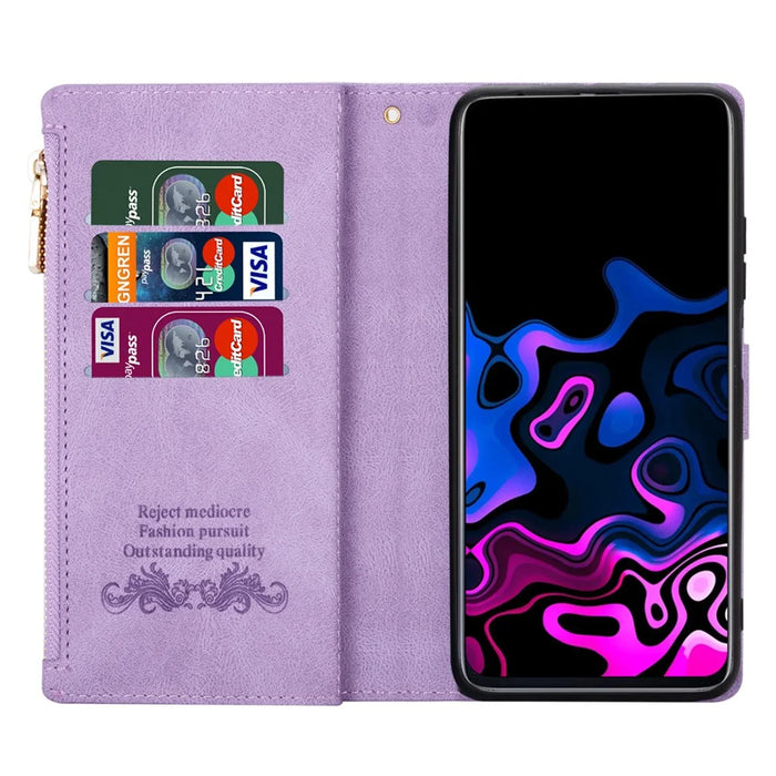 Stylish Splicing Design Leather Phone Case Wallet Stand Protective Cover for Samsung Galaxy A32 5G / M32 5G - Purple - 4