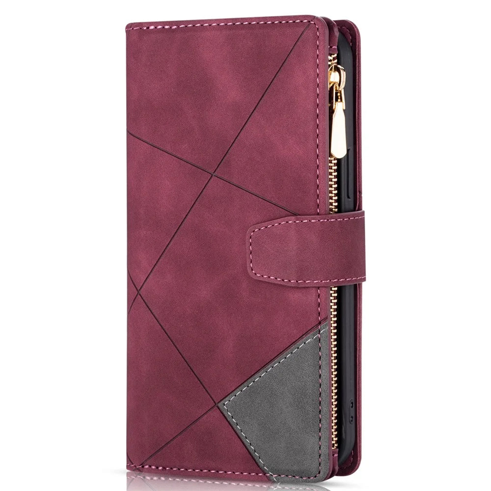 Anti-Drop Stylish Lines Splicing Wallet Design Leather Phone Cover Case with Stand for Samsung Galaxy A21s - Red - 2